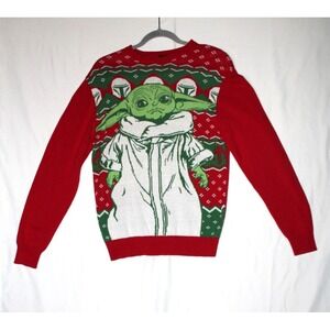 Star Wars Baby Yoda Mandalorian Adult Unisex Red Ugly Holiday Sweater - Medium